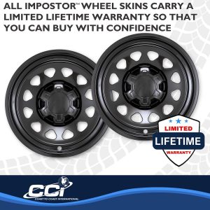 Coast to Coast Wheel Skin, Impostor ®, 17 Inch, 12 Hole, Snap-On, Painted, Gloss Black, ABS Plastic, Set of 4, With Center Caps – IMP100BLKN