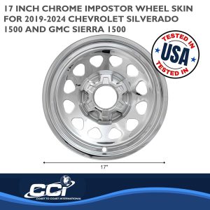 Coast to Coast Wheel Skin, Impostor ®, 17 Inch, 12 Hole, Snap-On, Plated, Chrome, ABS Plastic, Set of 4 – IWCIMP100X