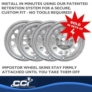Coast to Coast Wheel Skin, Impostor ®, 17 Inch, 12 Hole, Snap-On, Plated, Chrome, ABS Plastic, Set of 4 – IWCIMP100X