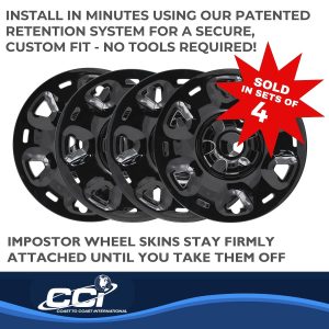 Coast to Coast Wheel Skin, Impostor ®, 17 Inch, 6 Spokes, Snap-On, Painted, Gloss Black, ABS Plastic, Set of 4 – IWCIMP101BLK