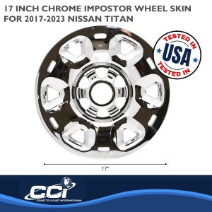 Coast to Coast Wheel Skin, Impostor ®, 17 Inch, 6 Spokes, Snap-On, Plated, Chrome, ABS Plastic, Set of 4, Fits Over and Into OEM Wheel – IWCIMP101X
