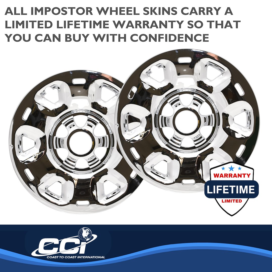 Coast to Coast Wheel Skin, Impostor ®, 17 Inch, 6 Spokes, Snap-On, Plated, Chrome, ABS Plastic, Set of 4, Fits Over and Into OEM Wheel – IWCIMP101X