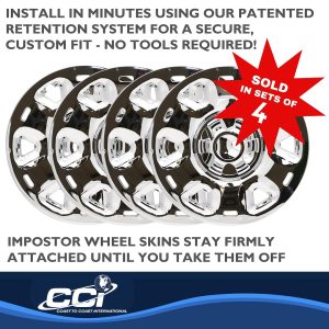 Coast to Coast Wheel Skin, Impostor ®, 17 Inch, 6 Spokes, Snap-On, Plated, Chrome, ABS Plastic, Set of 4, Fits Over and Into OEM Wheel – IWCIMP101X