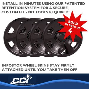 Coast to Coast Wheel Skin, Impostor ®, 17 Inch, 6 Spokes, Snap-On, Painted, Gloss Black, ABS Plastic, Set of 4 – IMP102BLK