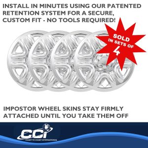 Coast to Coast Wheel Skin, Impostor ®, 18 Inch, 6 Spokes, Snap-On, Plated, Chrome, ABS Plastic, Set of 4, Fits Over and Into OEM Wheel – IWCIMP103X