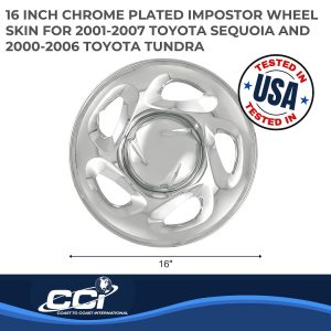 Coast to Coast Wheel Skin, Impostor ®, 16 Inch, 5 Directional Spokes, Snap-On, Plated, Chrome, ABS Plastic, Set of 4 – IWCIMP19X