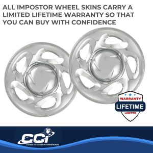 Coast to Coast Wheel Skin, Impostor ®, 16 Inch, 5 Directional Spokes, Snap-On, Plated, Chrome, ABS Plastic, Set of 4 – IWCIMP19X