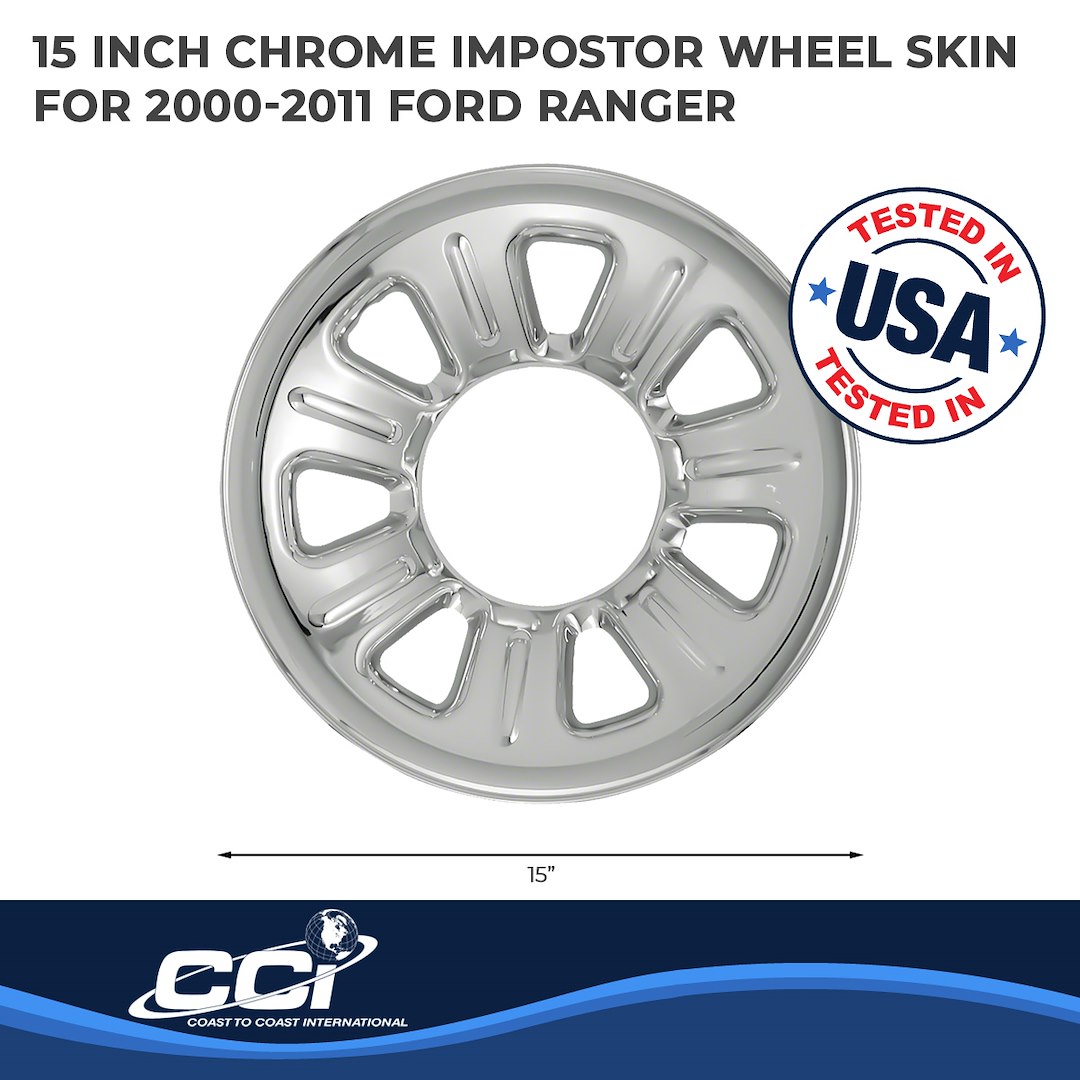 Coast to Coast Wheel Skin, Impostor ®, 15 Inch, 7 Dimpled Spokes, Snap-On, Plated, Chrome, ABS Plastic, Set of 4 – IWCIMP21