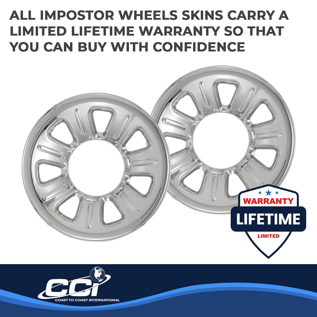 Coast to Coast Wheel Skin, Impostor ®, 15 Inch, 7 Dimpled Spokes, Snap-On, Plated, Chrome, ABS Plastic, Set of 4 – IWCIMP21