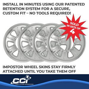 Coast to Coast Wheel Skin, Impostor ®, 15 Inch, 7 Dimpled Spokes, Snap-On, Plated, Chrome, ABS Plastic, Set of 4 – IWCIMP21