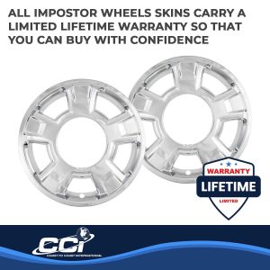 Coast to Coast Wheel Skin, Impostor ®, 17 Inch, 5 Spokes with Cc Cutout, Snap-On, Plated, Chrome, ABS Plastic, Set of 4 – IWCIMP326X