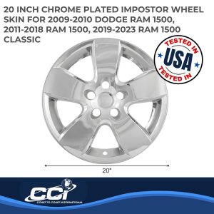 Coast to Coast Wheel Skin, Impostor ®, 20 Inch, 5 Spokes, Snap-On, Plated, Chrome, ABS Plastic, Set of 4 – IWCIMP331X