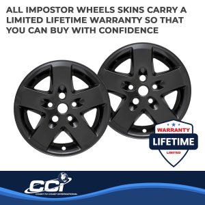 Coast to Coast Wheel Skin, Impostor ®, 17 Inch, 5 Spokes, Snap-On/Lug Hug, Painted, Gloss Black, ABS Plastic, Set of 4 – IWCIMP340BLK