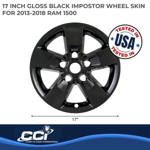 Coast to Coast Wheel Skin, Impostor ®, 17 Inch, 5 Spokes, Snap-On, Painted, Gloss Black, ABS Plastic, Set of 4 – IWCIMP345BLKN