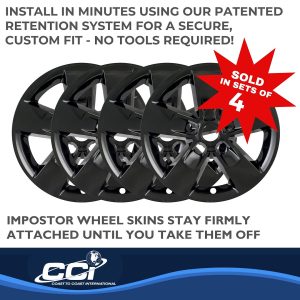 Coast to Coast Wheel Skin, Impostor ®, 17 Inch, 5 Spokes, Snap-On, Painted, Gloss Black, ABS Plastic, Set of 4 – IWCIMP345BLKN