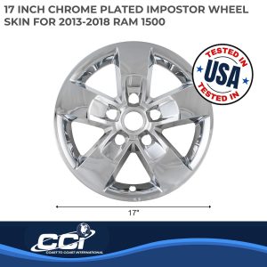 Coast to Coast Wheel Skin, Impostor ®, 17 Inch, 5 Spokes, Snap-On, Plated, Chrome, ABS Plastic, Set of 4 – IWCIMP345XN