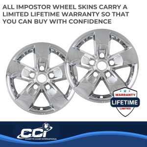 Coast to Coast Wheel Skin, Impostor ®, 17 Inch, 5 Spokes, Snap-On, Plated, Chrome, ABS Plastic, Set of 4 – IWCIMP345XN
