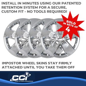 Coast to Coast Wheel Skin, Impostor ®, 17 Inch, 5 Spokes, Snap-On, Plated, Chrome, ABS Plastic, Set of 4 – IWCIMP345XN