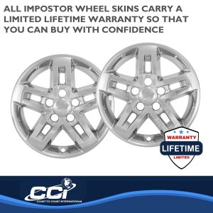 Coast to Coast Wheel Skin, Impostor ®, 16 Inch, 5 Split Spokes, Snap-On, Plated, Chrome, ABS Plastic, Set of 4 – IWCIMP346X