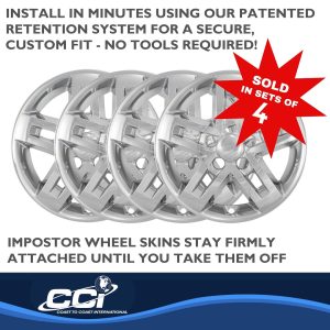 Coast to Coast Wheel Skin, Impostor ®, 16 Inch, 5 Split Spokes, Snap-On, Plated, Chrome, ABS Plastic, Set of 4 – IWCIMP346X