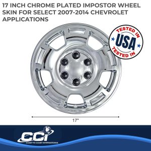 Coast to Coast Wheel Skin, Impostor ®, 17 Inch, 5 Spokes, Snap-On/Center Retention, Plated, Chrome, ABS Plastic, Set of 4 – IWCIMP347X