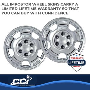 Coast to Coast Wheel Skin, Impostor ®, 17 Inch, 5 Spokes, Snap-On/Center Retention, Plated, Chrome, ABS Plastic, Set of 4 – IWCIMP347X
