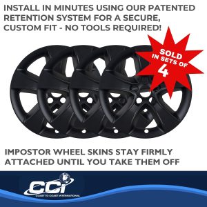Coast to Coast Wheel Skin, Impostor ®, 17 Inch, 5 Spokes, Snap-On, Painted, Gloss Black, ABS Plastic, Set of 4 – IWCIMP352BLK