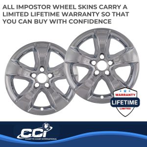 Coast to Coast Wheel Skin, Impostor ®, 17 Inch, 5 Spokes, Snap-On, Plated, Chrome, ABS Plastic, Set of 4 – IWCIMP352X