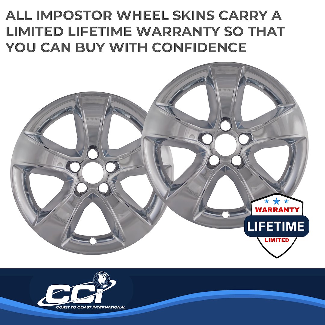 Coast to Coast Wheel Skin, Impostor ®, 17 Inch, 5 Spokes, Snap-On, Plated, Chrome, ABS Plastic, Set of 4 – IWCIMP352X