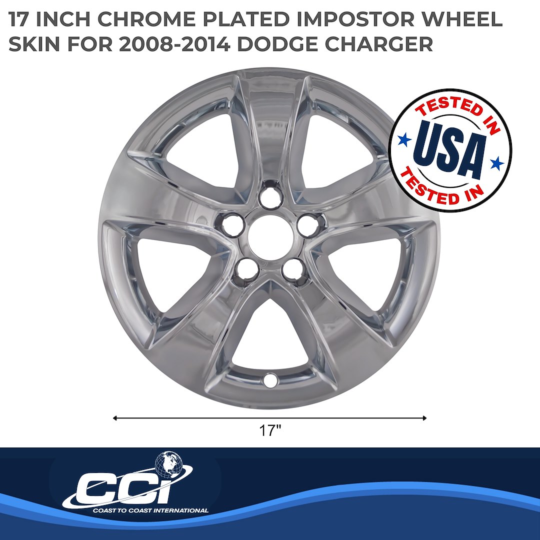 Coast to Coast Wheel Skin, Impostor ®, 17 Inch, 5 Spokes, Snap-On, Plated, Chrome, ABS Plastic, Set of 4 – IWCIMP352X