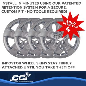 Coast to Coast Wheel Skin, Impostor ®, 17 Inch, 5 Spokes, Snap-On, Plated, Chrome, ABS Plastic, Set of 4 – IWCIMP352X