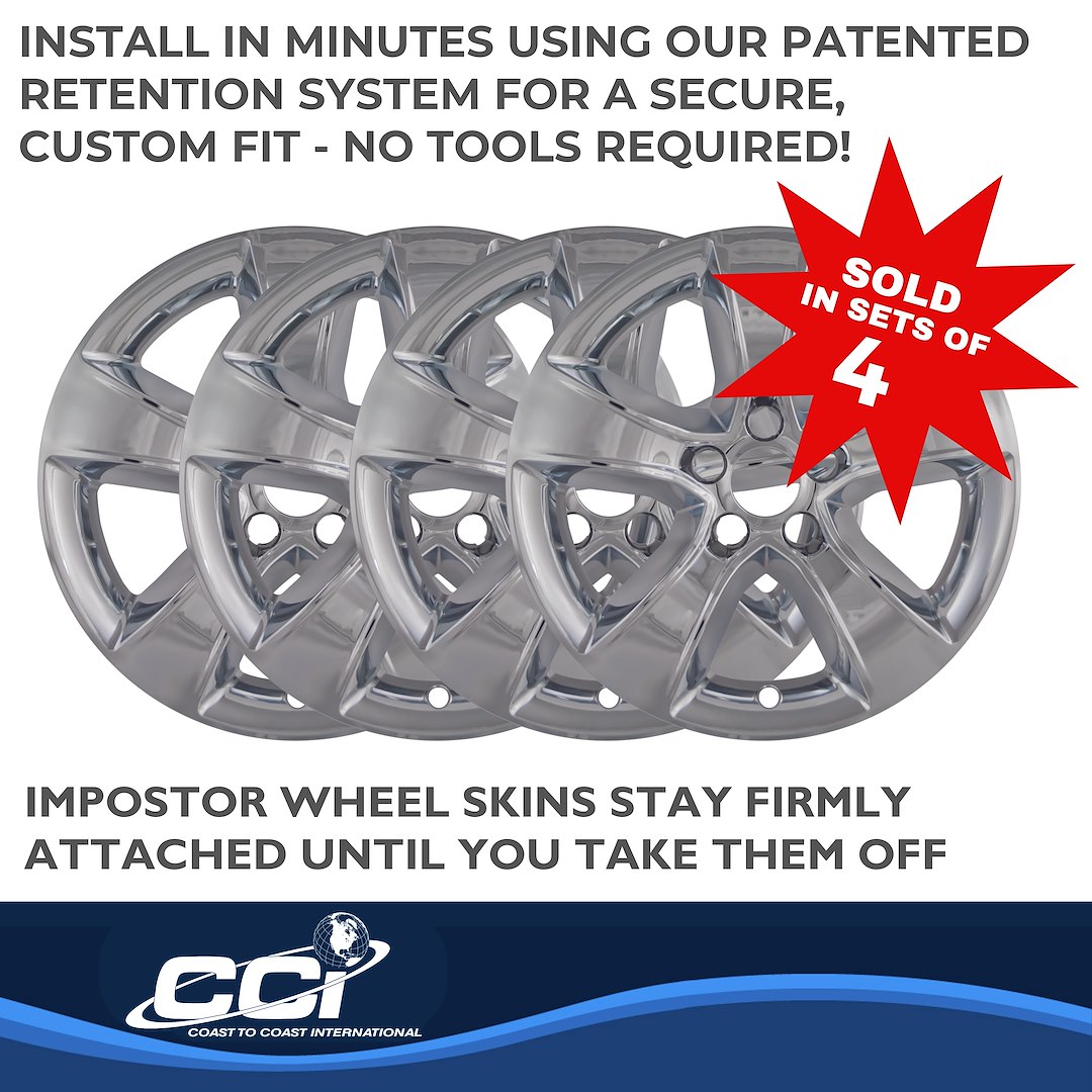 Coast to Coast Wheel Skin, Impostor ®, 17 Inch, 5 Spokes, Snap-On, Plated, Chrome, ABS Plastic, Set of 4 – IWCIMP352X