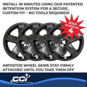 Coast to Coast Wheel Skin, Impostor ®, 18 Inch, 5 Spokes, Snap-On, Painted, Gloss Black, ABS Plastic, Set of 4 – IWCIMP355BLK