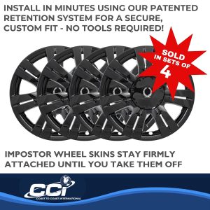 Coast to Coast Wheel Skin, Impostor ®, 18 Inch, 7 Double Spokes, Snap-On, Painted, Gloss Black, ABS Plastic, Set of 4 – IWCIMP357BLK
