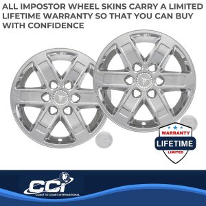 Coast to Coast Wheel Skin, Impostor ®, 17 Inch, 6 Spokes, Snap-On/Center Retention, Plated, Chrome, ABS Plastic, Set of 4 – IWCIMP358X
