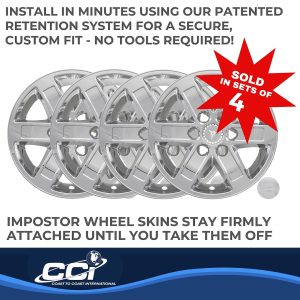 Coast to Coast Wheel Skin, Impostor ®, 17 Inch, 6 Spokes, Snap-On/Center Retention, Plated, Chrome, ABS Plastic, Set of 4 – IWCIMP358X