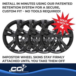 Coast to Coast Wheel Skin, Impostor ®, 17 Inch, 5 Spokes, Snap-On, Painted, Gloss Black, ABS Plastic, Set of 4 – IWCIMP360BLK