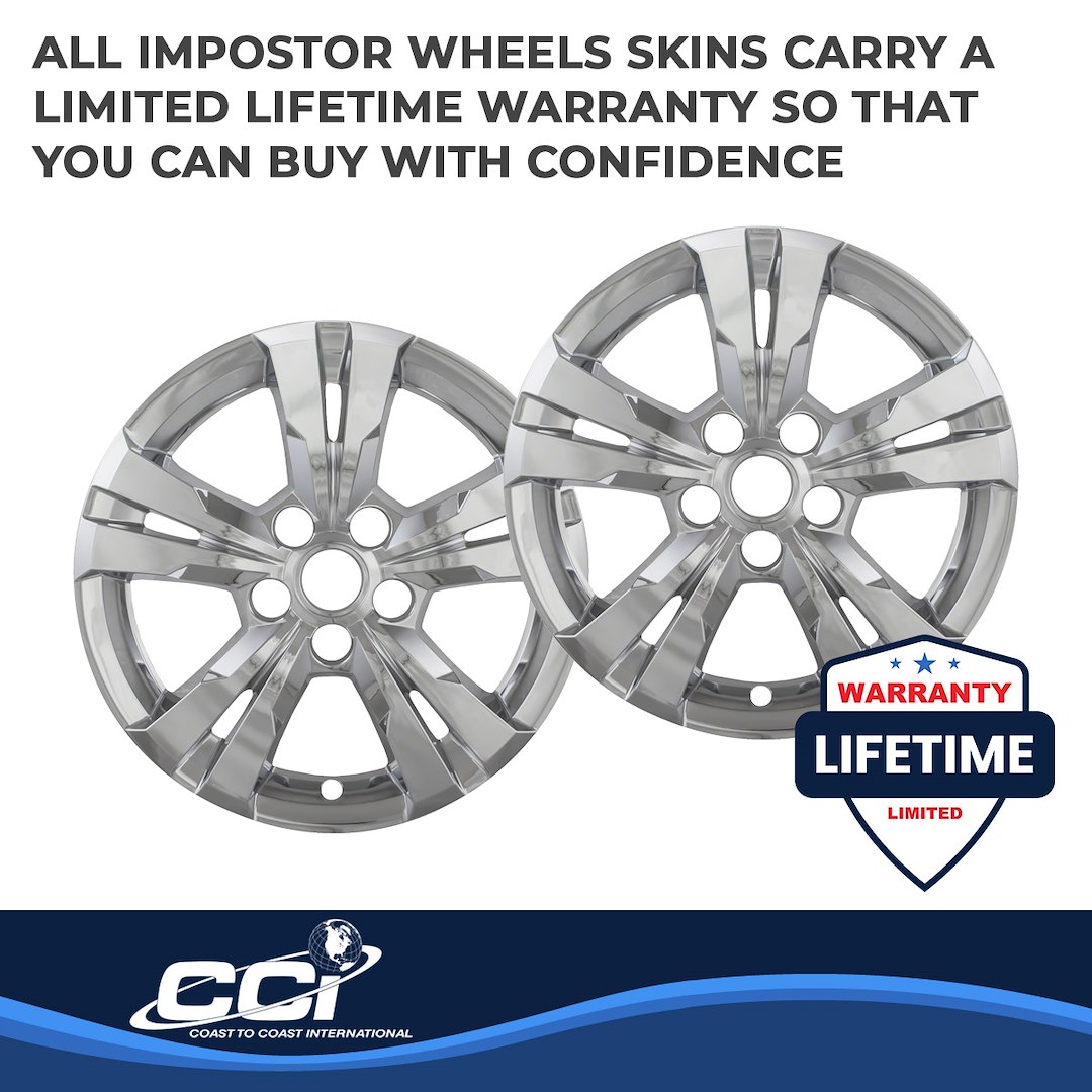 Coast to Coast Wheel Skin, Impostor ®, 17 Inch, 5 Spokes, Snap-On, Plated, Chrome, ABS Plastic, Set of 4 – IWCIMP360X