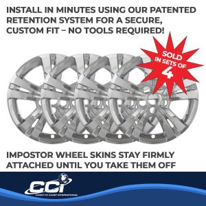 Coast to Coast Wheel Skin, Impostor ®, 17 Inch, 5 Spokes, Snap-On, Plated, Chrome, ABS Plastic, Set of 4 – IWCIMP360X