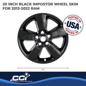 Coast to Coast Wheel Skin, Impostor ®, 20 Inch, 5 Spokes, Snap-On, Painted, Gloss Black, ABS Plastic, Set of 4 – IWCIMP361BLK