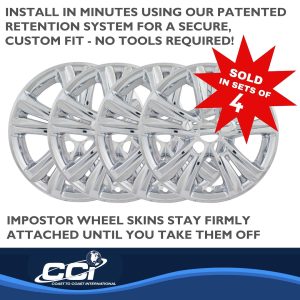 Coast to Coast Wheel Skin, Impostor ®, 16 Inch, 5 Split Spokes, Snap-On, Plated, Chrome, ABS Plastic, Set of 4 – IWCIMP363X