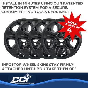 Coast to Coast Wheel Skin, Impostor ®, 17 Inch, 5 Spokes, Snap-On, Painted, Gloss Black, ABS Plastic, Set of 4 – IWCIMP365BLK