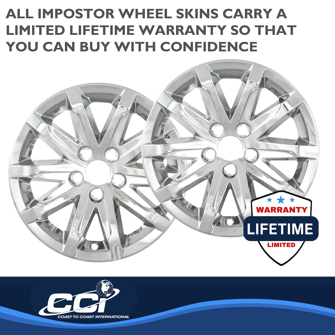 Coast to Coast Wheel Skin, Impostor ®, 17 Inch, 10 Spokes, Snap-On, Plated, Chrome, ABS Plastic, Set of 4 – IWCIMP368X