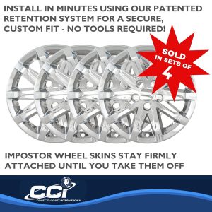 Coast to Coast Wheel Skin, Impostor ®, 17 Inch, 10 Spokes, Snap-On, Plated, Chrome, ABS Plastic, Set of 4 – IWCIMP368X
