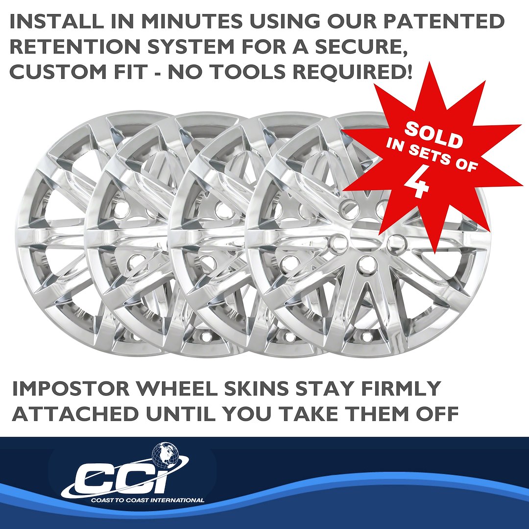 Coast to Coast Wheel Skin, Impostor ®, 17 Inch, 10 Spokes, Snap-On, Plated, Chrome, ABS Plastic, Set of 4 – IWCIMP368X