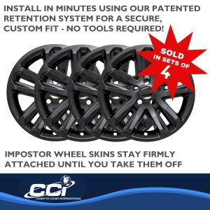 Coast to Coast Wheel Skin, Impostor ®, 18 Inch, 5 Split Spokes, Snap-On/Lug Hug, Painted, Gloss Black, ABS Plastic, Set of 4 – IWCIMP370BLK