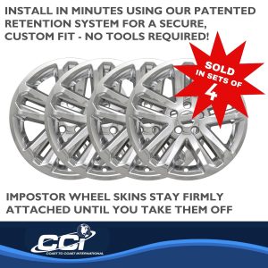 Coast to Coast Wheel Skin, Impostor ®, 18 Inch, 5 Split Spokes, Snap-On/Lug Hug, Plated, Chrome, ABS Plastic, Set of 4 – IWCIMP370X