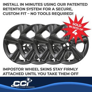 Coast to Coast Wheel Skin, Impostor ®, 17 Inch, 5 Spokes, Snap-On, Painted, Gloss Black, ABS Plastic, Set of 4 – IWCIMP371BLK