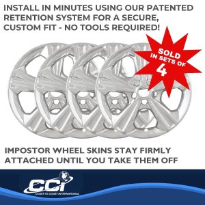 Coast to Coast Wheel Skin, Impostor ®, 17 Inch, 5 Spokes, Snap-On, Plated, Chrome, ABS Plastic, Set of 4 – IWCIMP371X