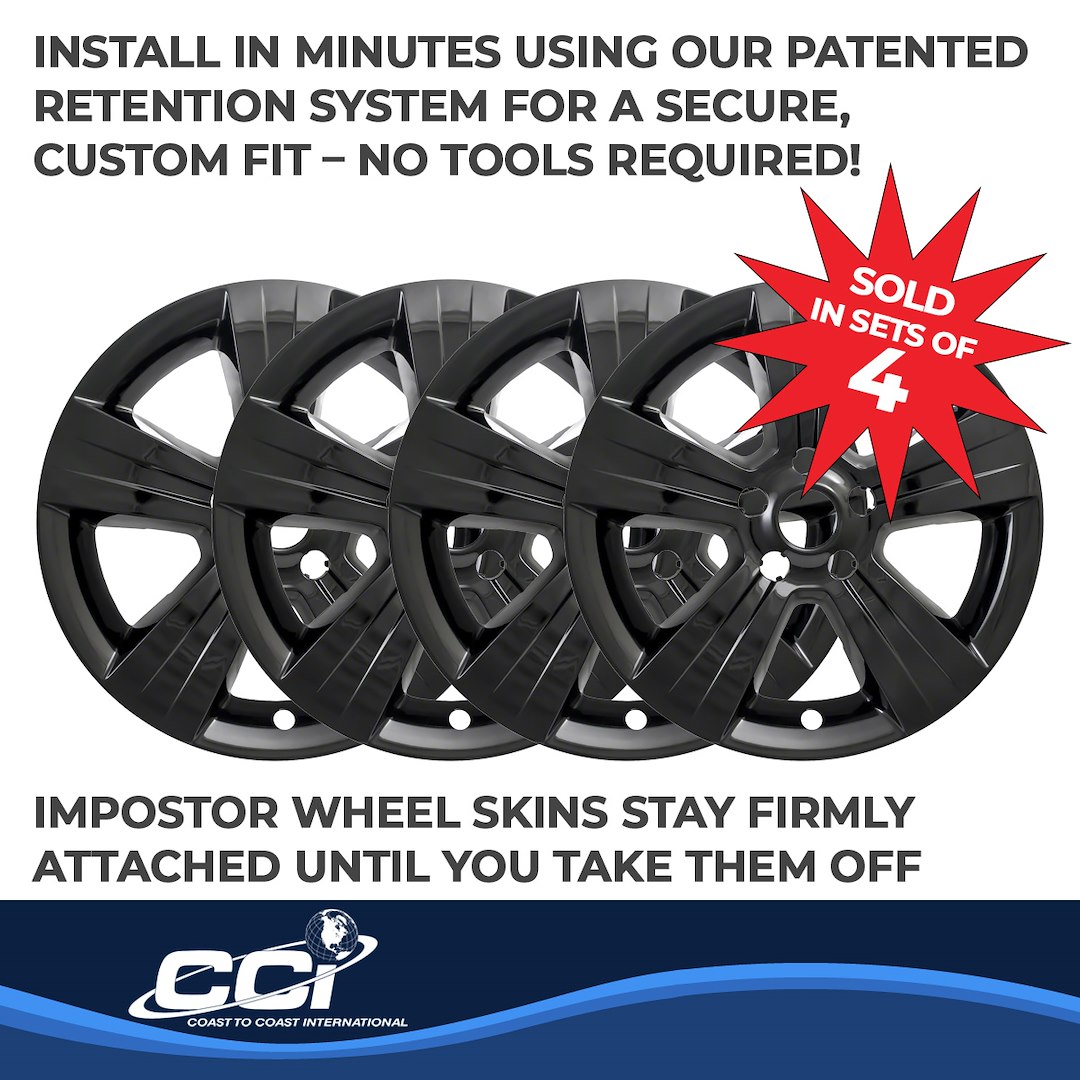 Coast to Coast Wheel Skin, Impostor ®, 17 Inch, 5 Spokes, Snap-On, Painted, Gloss Black, ABS Plastic, Set of 4 – IWCIMP373BLK